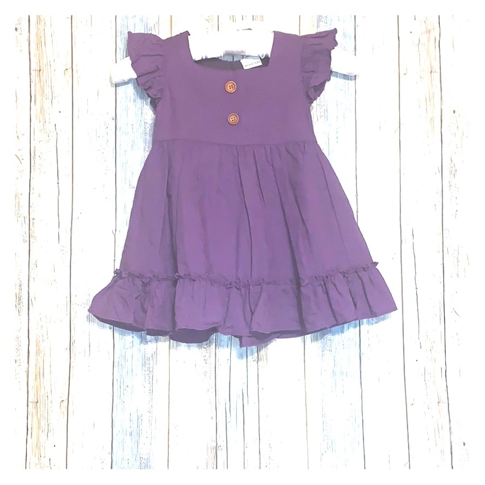 Little girls purple ruffle sleeved Dress